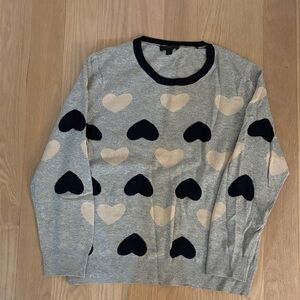 J. Crew Gray Sweater with Black and Cream Heart Pattern